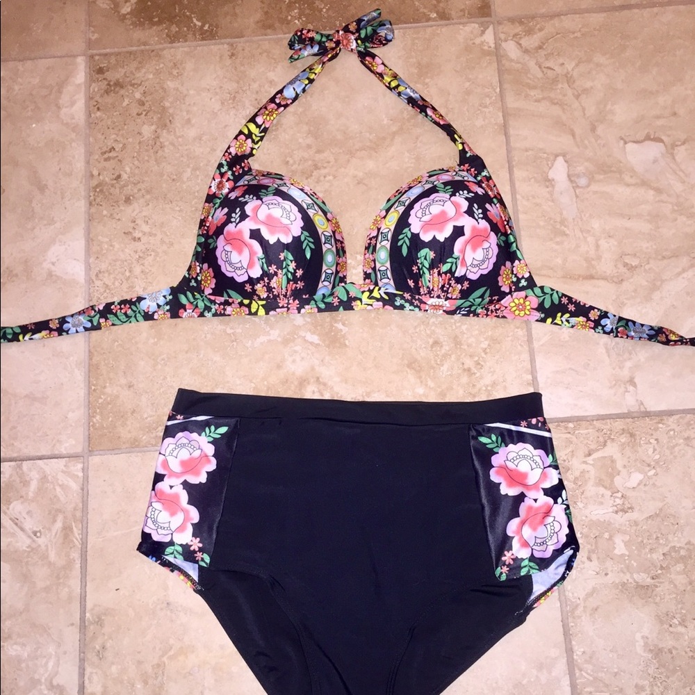 Two Piece Tropical High-Waist Bikini Set